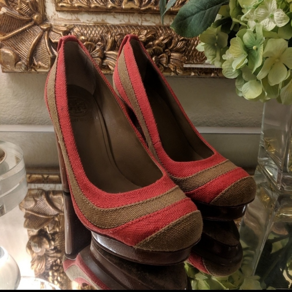 ❗SOLD❗Tory Burch Joelle Platform Linen Block Pumps - Picture 5 of 8